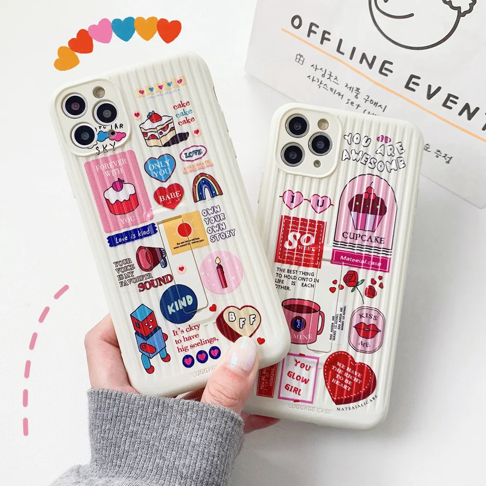 Shockproof Soft Stand Protect Case For iPhone 11 Pro Max SE 2020 SE2 Fashion Ins Cute Love Girl Cartoon for XR XS X |