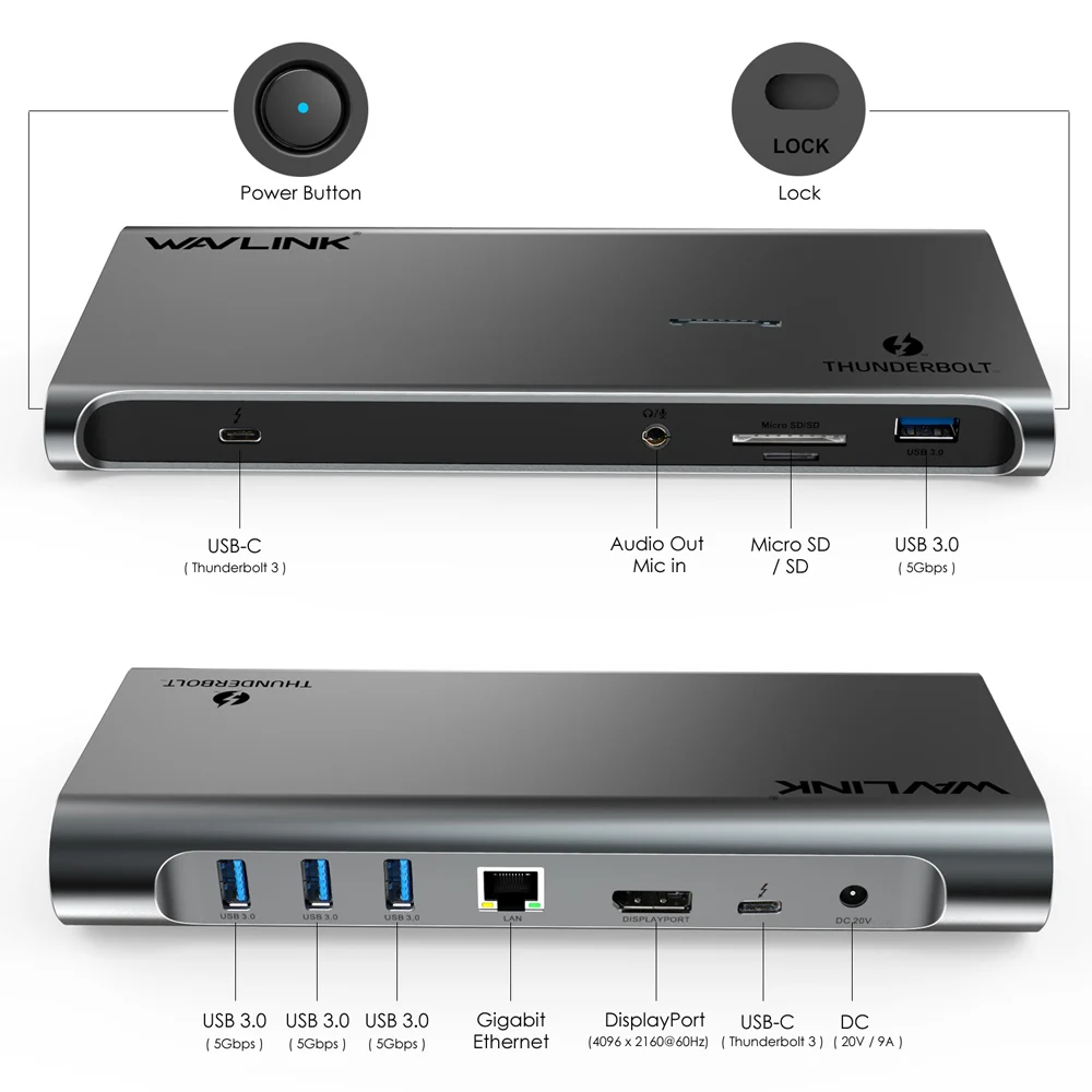 Док станция Thunderbolt 3 4K с дисплеем USB C порт передачи питания гигабитный Ethernet для