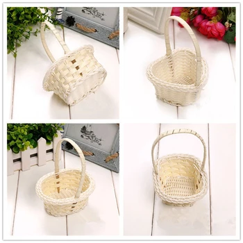 1Pcs Hand woven Storage Baskets Mini Plastic Weaving Storage Baskets Fabric Flower Basket Fruit Rattan