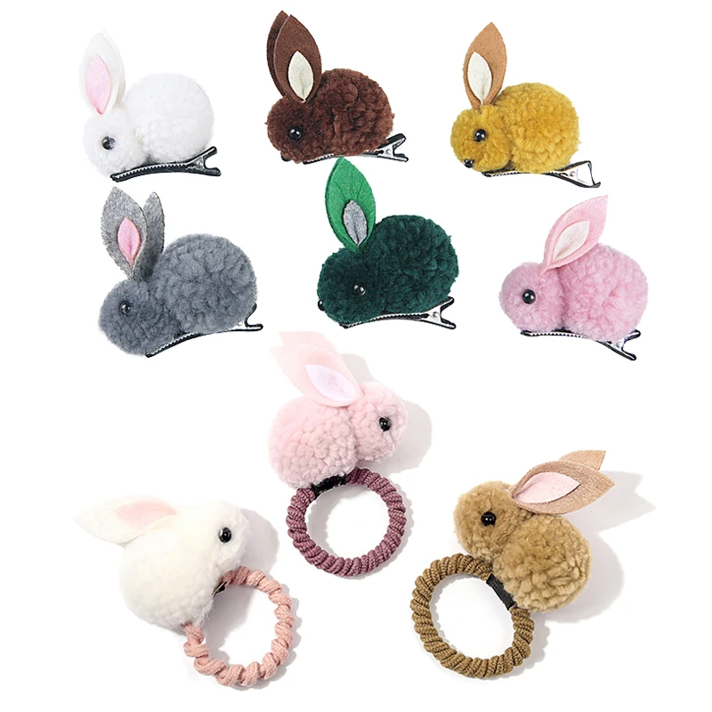 

Cute Rabbit Ball Hair Ring Clip Female Tie Tope Elastic Hair Bands Hairpins Headwear Children Hair Accessories Ornaments