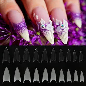 

KROFAUE 500pcs Extra Long Point Stiletto False Nail Tips Acrylic Gel Salon Full Cover Tip Nails Natural/Clear Fake Nails