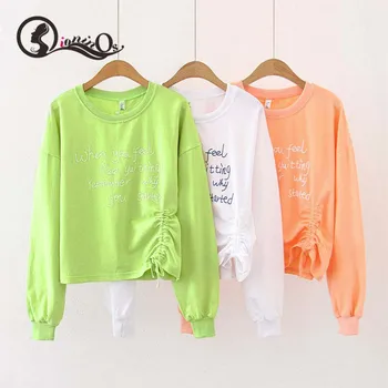 

Women Harajuku Sweatshirt 2019 Autumn Winter Drawstring Letter Print Long Sleeve Tops Round Collar Loose Casual Pullovers