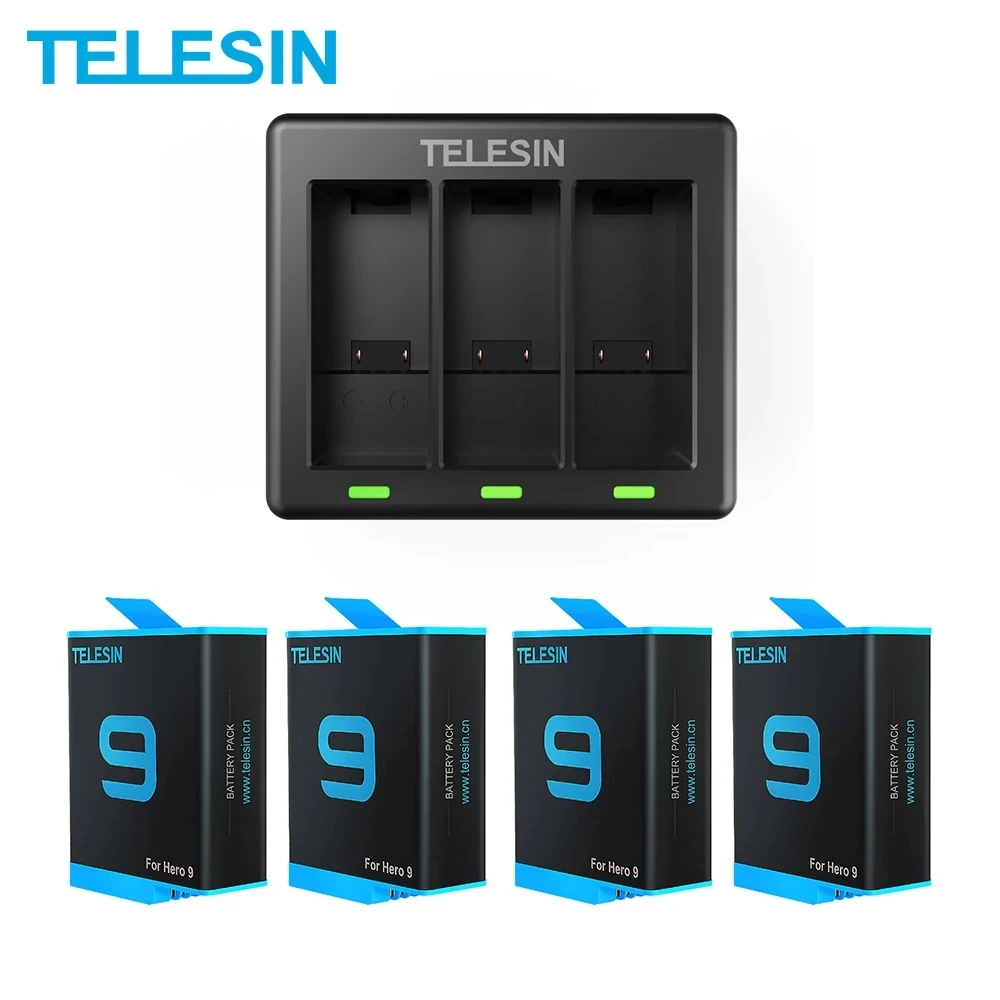 TELESIN 3 шт. аккумулятор 1750 мАч для GoPro 9 способа светодиодное зарядное устройство с