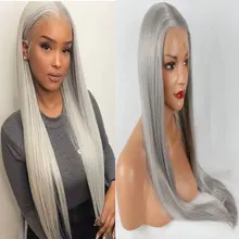 Серебристо-серый длинный прямой синтетический 13*3 дюймов парик на кружеве термостойкие волокна волос свободная часть естественная линия волос для женщин парики