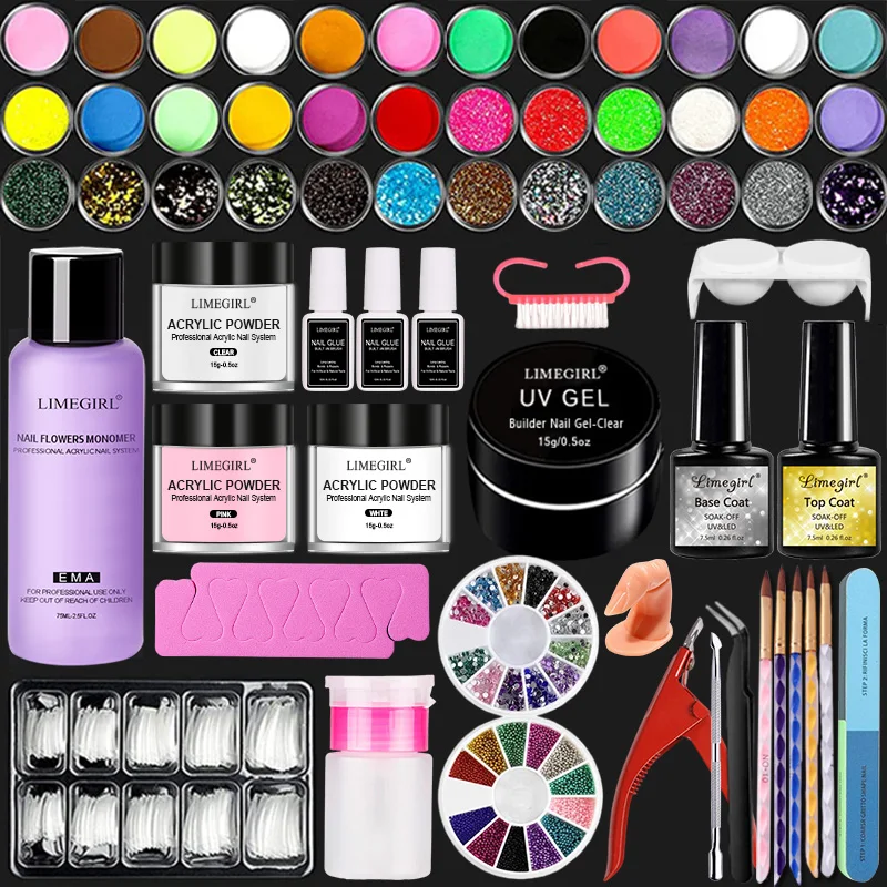 Limegirl Acrylic Powder Set Nail Kit 3 Colors Carving Nail Art Gel For