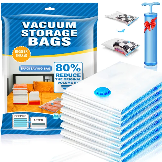 1/5/10pc Vacuum Storage Bags,for Bedding,Pillows,Towel,Clothes Space Saver ​Travel Storage Bag,With Hand-Pump,Vacuum Bag Package 2