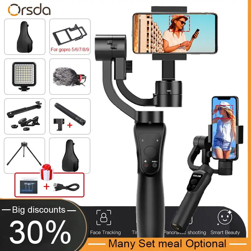 Orsda S5 3 Axis Handheld Gimbal Stabilizer for Smartphone Action Camera Video Record USB Charging Universal Adjustable Direction