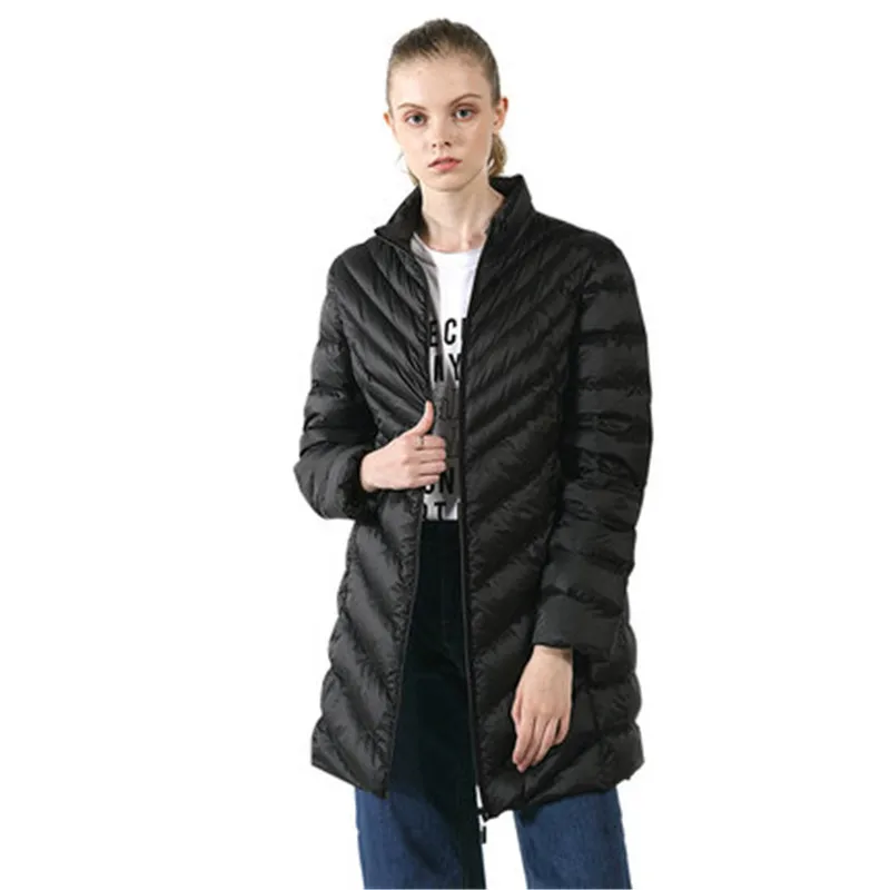 Chaqueta larga de invierno para mujer de moda delgada chaqueta casual ligera y Calida chaqueta de plumón de ganso para mujer