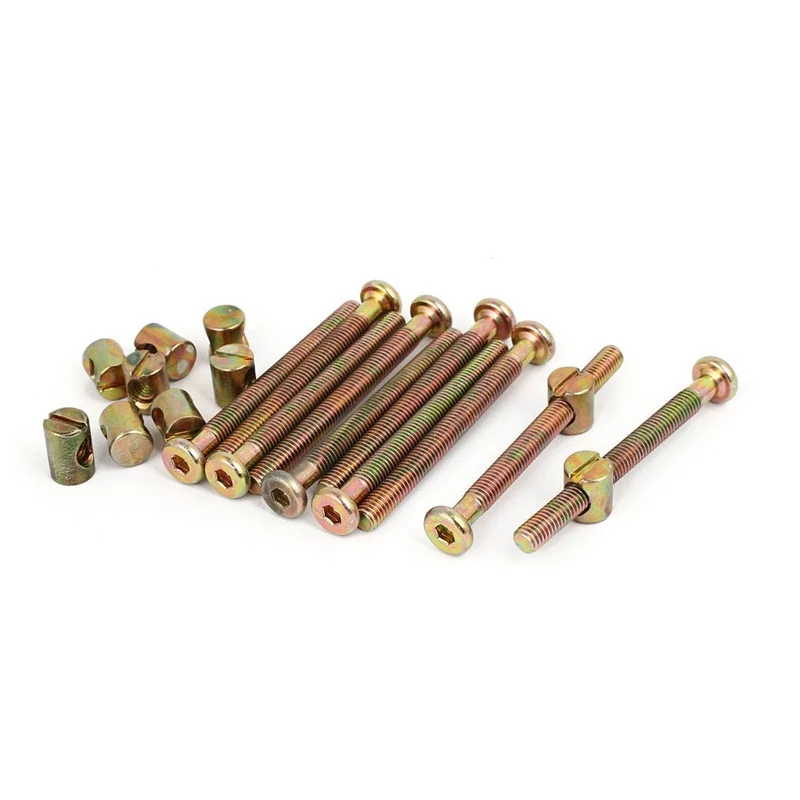 

M6x65mm 47mm Long Thread Hex Key Drive Socket Furniture Bolt with Barrel Nut 10 Set