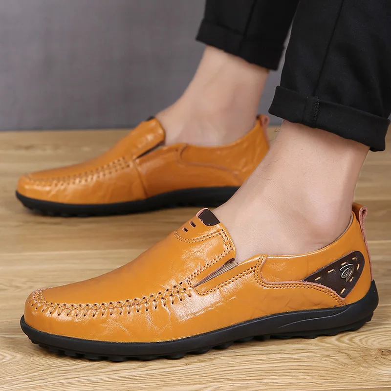 $10.2 Fashion Men Genuine Cow Leather Casual Shoes Mocasines De Hombre Male Soft Moccasins Anti-Slip Flat