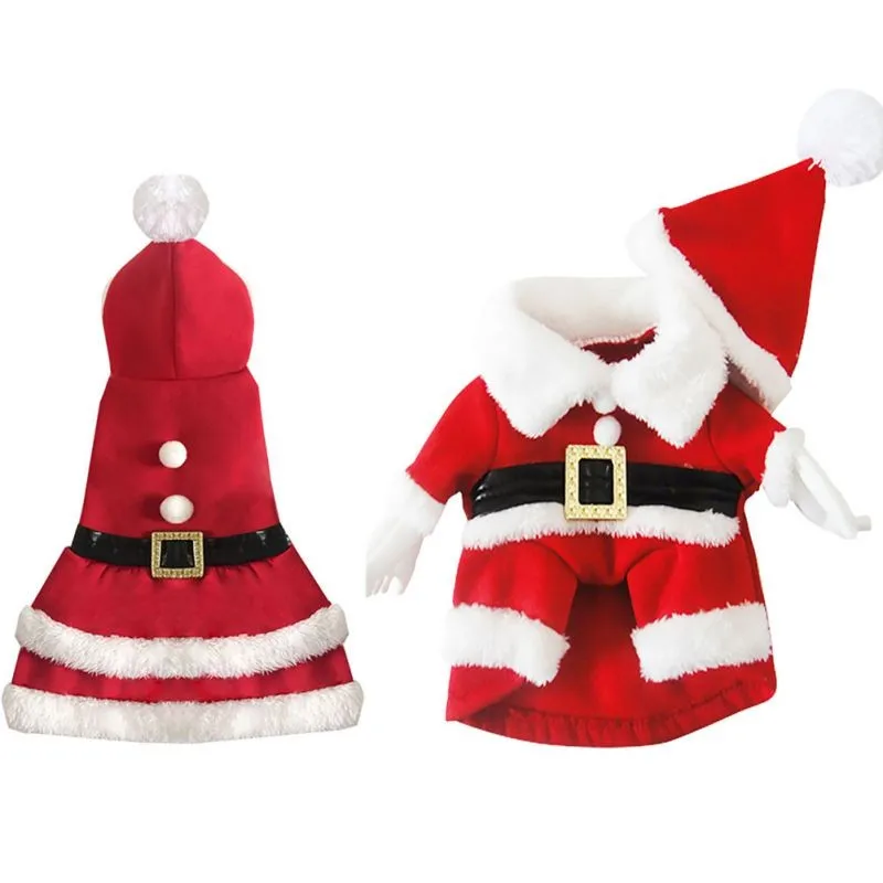 Костюм Санта-Клауса для собак, рождественский костюм для животного, товары со шляпой, товары для щенков, кошек, верхняя одежда, одежда, красный, черный пояс, пальто
