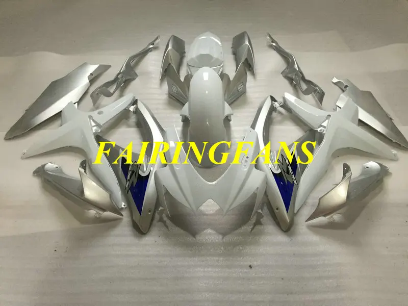 Литья под давлением обтекатель комплект для GSXR600 750 K8 08 09 GSXR 600 GSXR750 2008 2009 ABS белый серебристый Обтекатели кузова+ подарки SA60