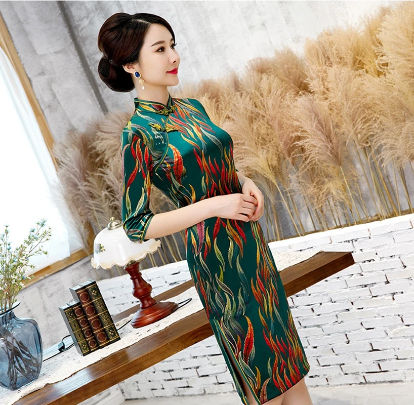 Китайский Улучшенный Принт Большой размер 4XL мать cheongsam один слой длинная секция cheongsam стоячий воротник элегантное платье cheongsam