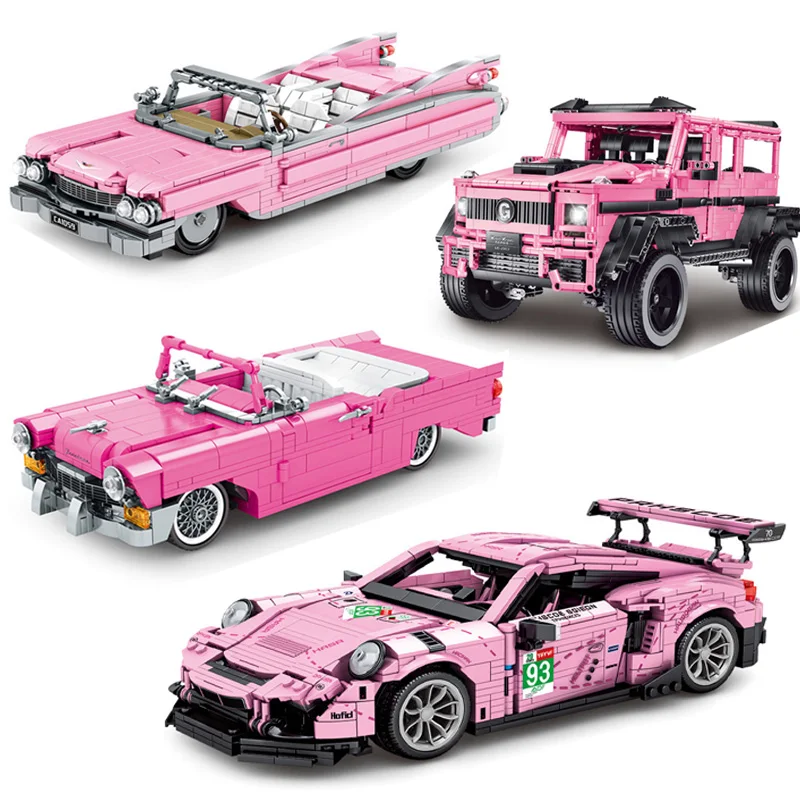 

New Technic Blocks Pink Super Car Moc Building Blocks Open Car Constructor Bricks DIY Educational Toys For Girls Christmas Gifts