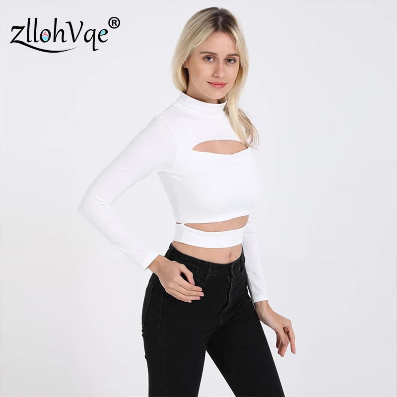 ZllohVqe 2020 Sexy Hollow Long Sleeve Turtleneck Ladies Top