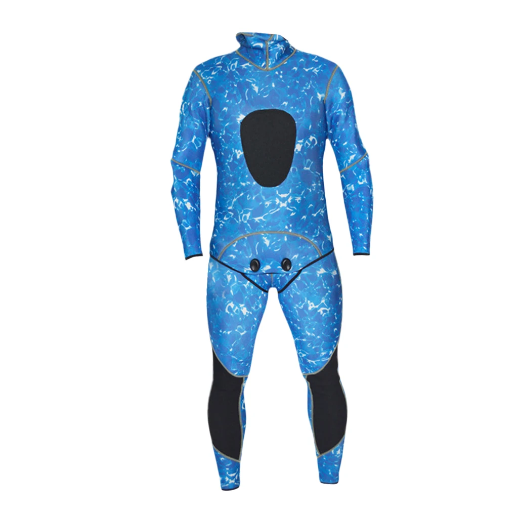 Многоцветный Мужской камуфляж всего тела 2 шт набор 3 мм неопрен дайвинг гидрокостюм для водных видов спорта - Цвет: Blue Camo M