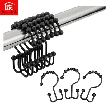 

Shower Curtain Hook, Stainless Steel Shower Curtain Ring, Double Slide Rail Shower Hook for Bathroom, Set of 12-Black