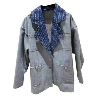 

Brand Fashion Women High-end Luxury Elegant Ladies Loose Contrast Jeans suit Blazer Coat