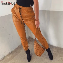 ^#Cheap InstaHot Faux Leather Harem pants Elastic Drawstring Waist Tapered Carrot Trouser Casual High Street Pants Women Loose Vintage ^#Cheap InstaHot Faux Leather Harem pants Elastic Drawstring Waist Tapered Carrot Trouser Casual High Street Pants Women Loose Vintage