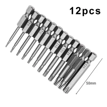 

Hot 12Pcs 50mm 1/4 Inch Hex Torx Head Screw Driver Bits Magnetic Set T5-T40 Tool