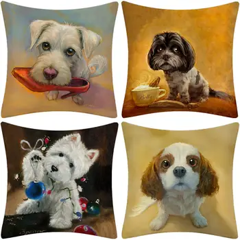 

Cute Dog Cushion Cover Pet Cushion Cover Linen Cushion Cover Home Decoration