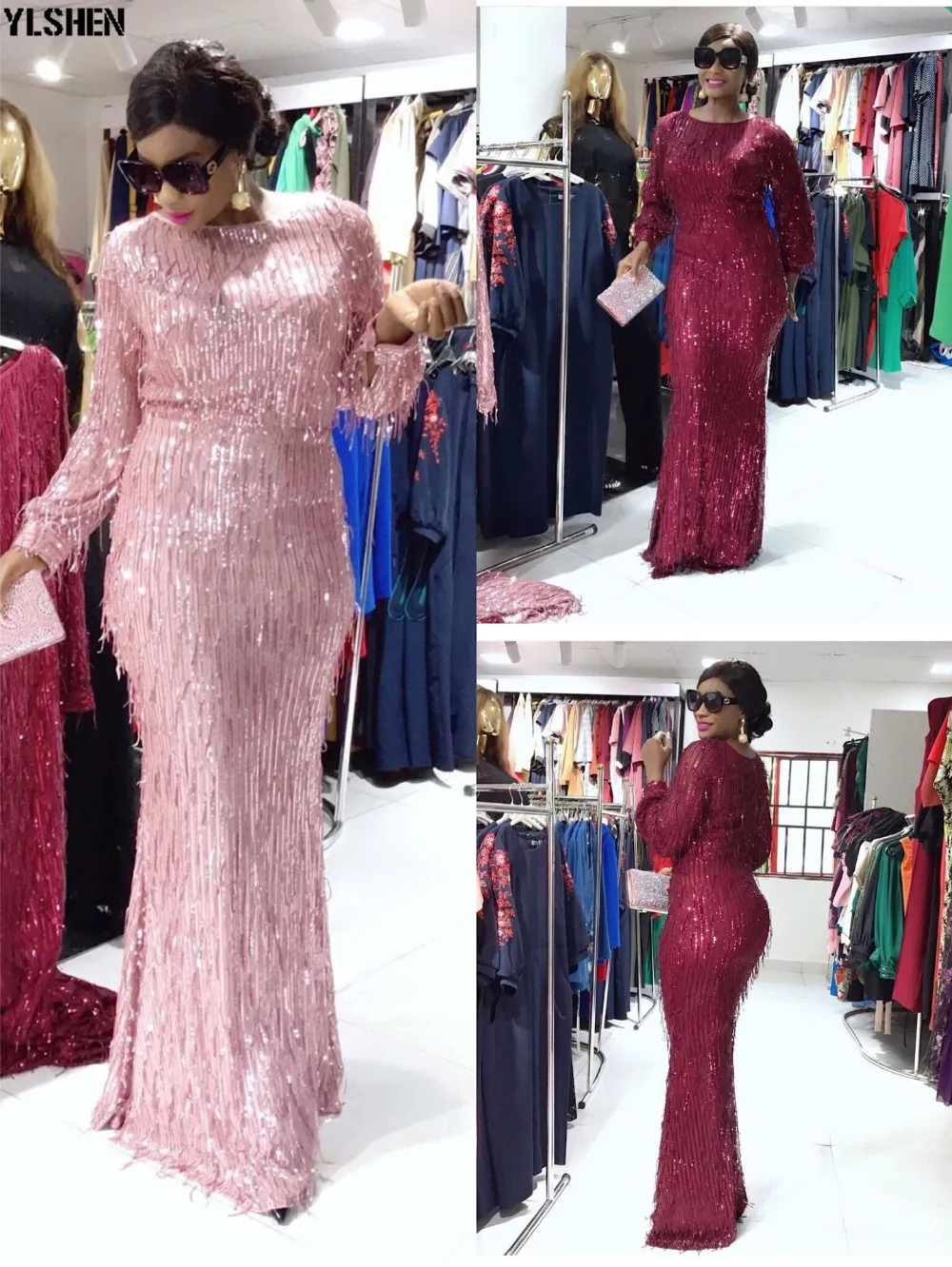 New Africa Dress African Style Dresses For Women Dashiki Tassel Sequins Long Sleeves Bodycon Daily Dress Evening Party Dress 01