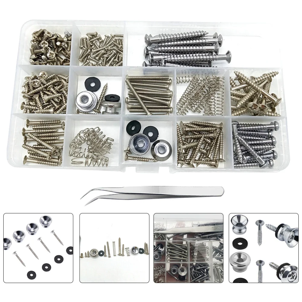 

254PCS Guitar Screw Kit Strap Buttons Spring Guitar Repairing Tool (Silver)