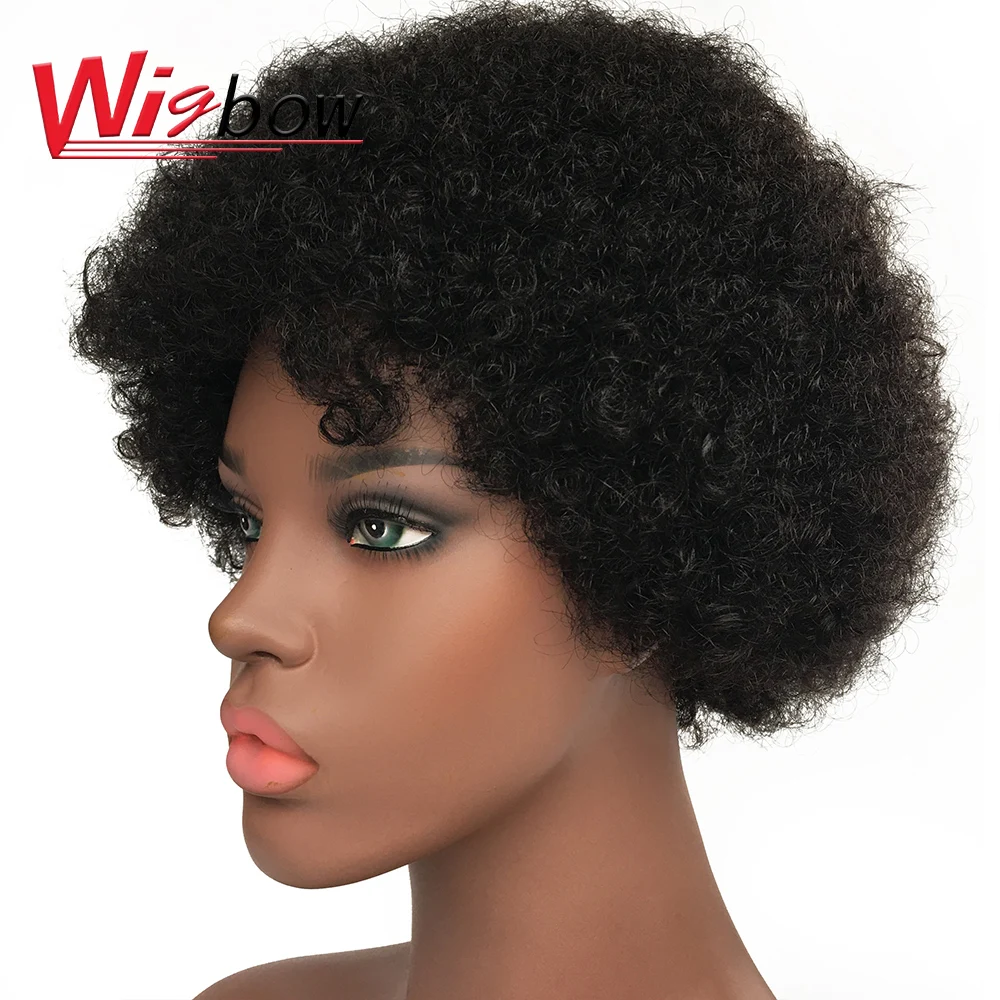 Promo Curly Wig Human-Hair Afro Kinky Cheap Brazilian Bangs Short Women for  5Byb3dnYV