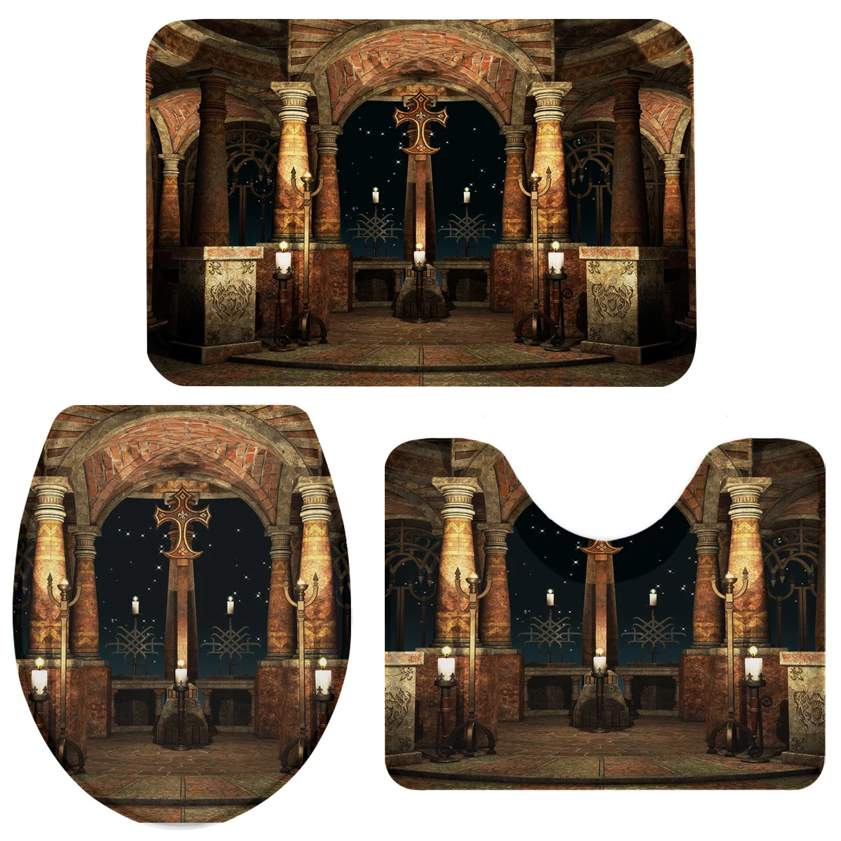 Palace Retro Altar Art Myth Illustration Bath Set Toilet Cover Mat Pedestal Rug Non-Slip Bathroom | Дом и сад