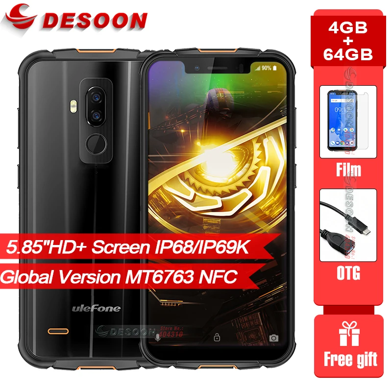 Ulefone Armor 5S водонепроницаемый IP68 прочный мобильный телефон MT6763 Otca Core Android 9,0 4 Гб 64 Гб Беспроводная зарядка NFC 4G LTE смартфон