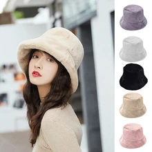 Зимняя шапка-ведро из искусственного меха для женщин и девушек, модная однотонная утолщенная мягкая теплая шапка для рыбалки, Женская плюшевая Пушистая Шапка