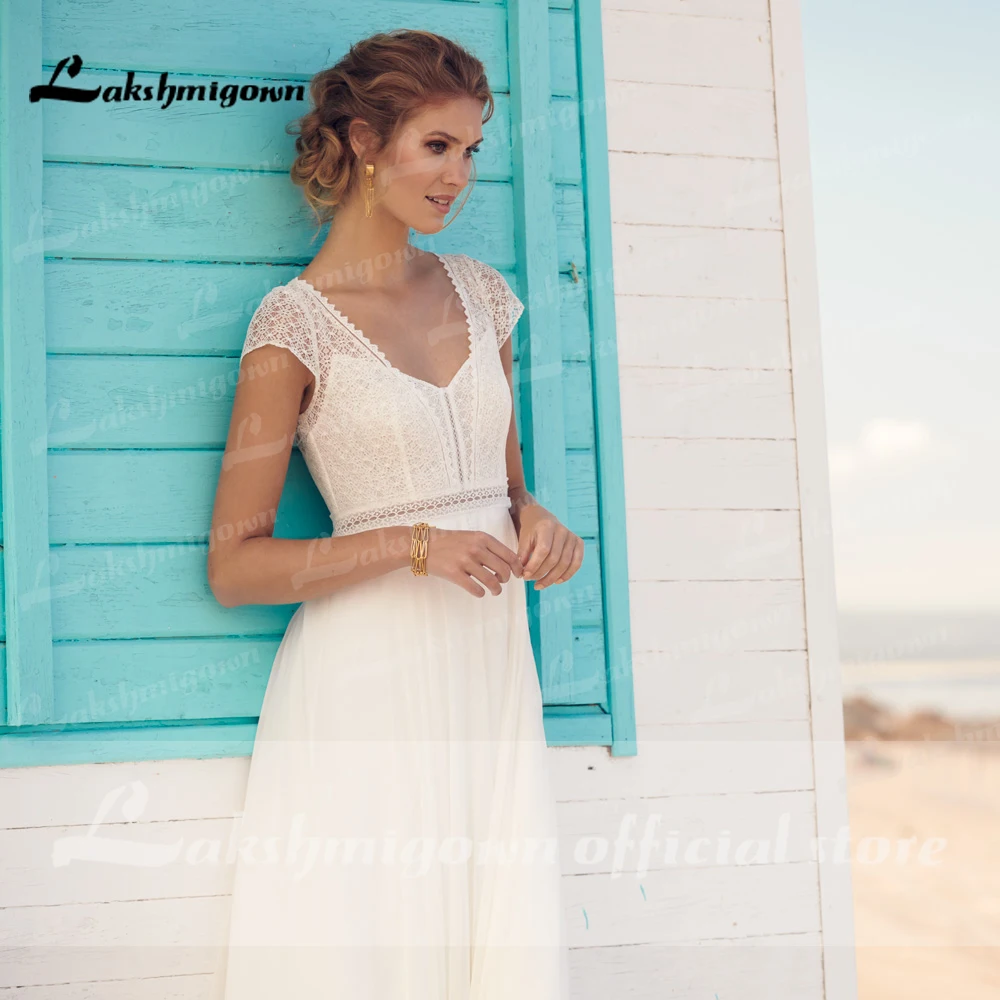 Lakshmigown ivory Wedding Dresses Customized Vestaglia Donna A Line Chic Bridal Dress Sheer Illusion Lace Top bridal Dress 3