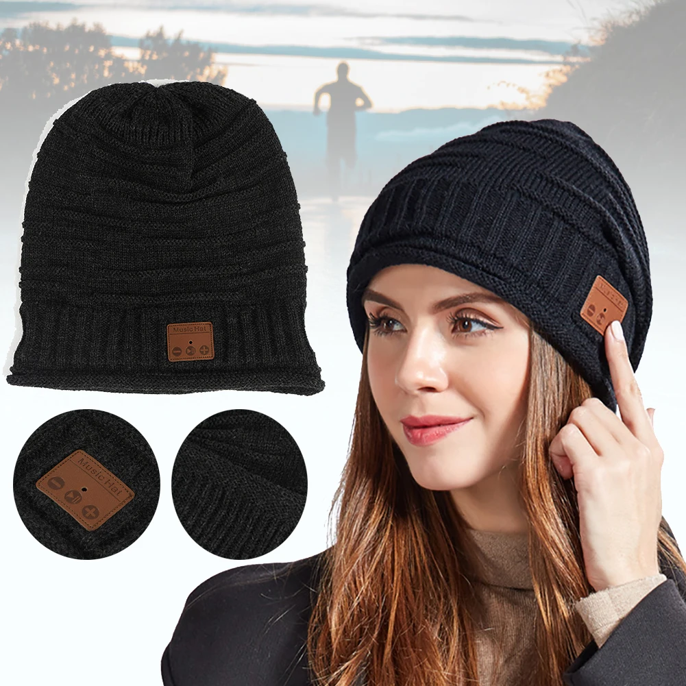 Спортивные смарт-Вязание Для мужчин Для женщин музыку теплая универсальная шапка Кепки бега USB Перезаряжаемые Bluetooth шапка модные зимние Беспроводной