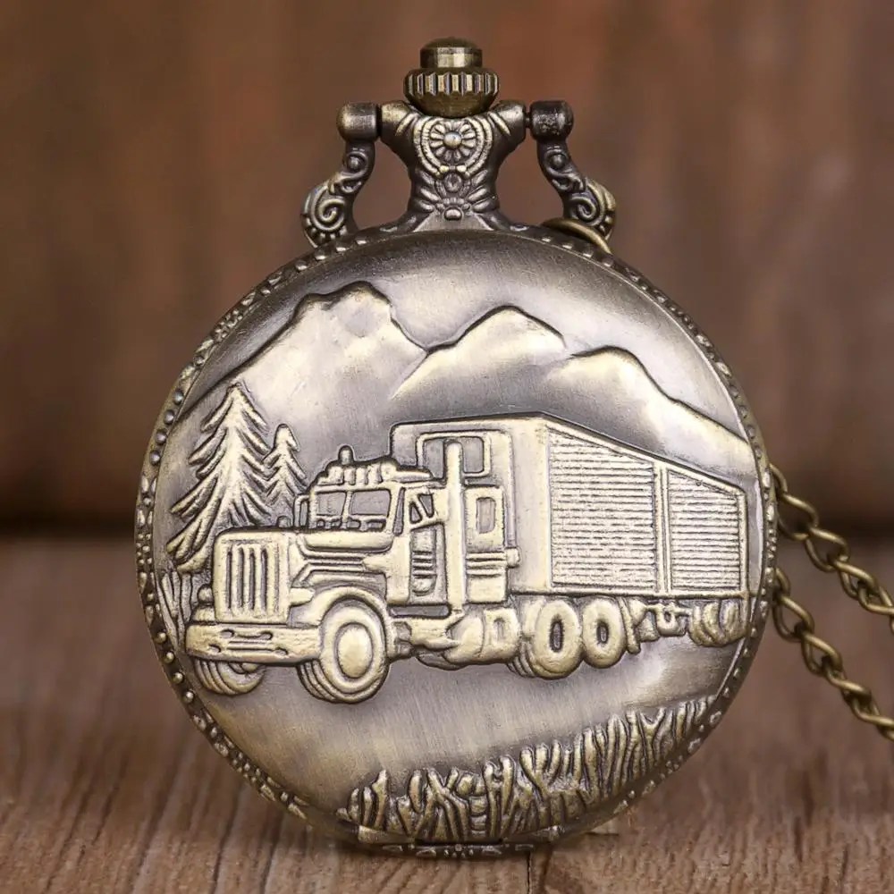 

2019 New Bronze Retro Big Truck Pocket Watch with Chain Watch for Car Truck Driver Pocket Watches for Men Women TD2042