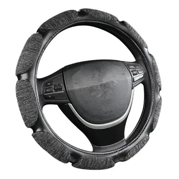 

Universal Summer Ventilation flax +leather Car Steering-wheel Cover 38CM Sport styling Auto Steering Wheel Covers Anti-Slip