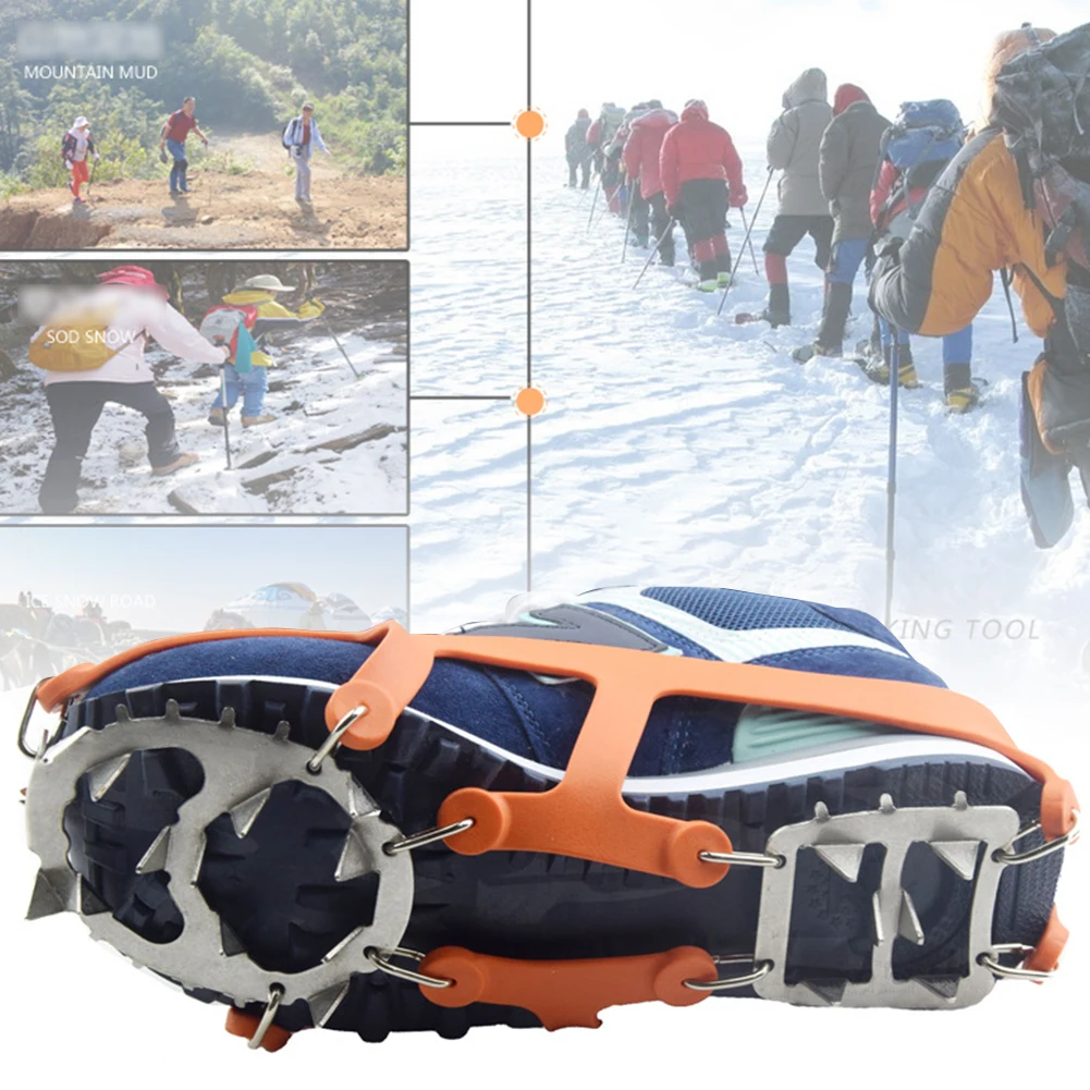 Outdoor Crampon Sports Safety 18 Teeth Grips Steel Snow Anti Slip Climbing Cleats Chain Shoe Spikes Ice Gripper