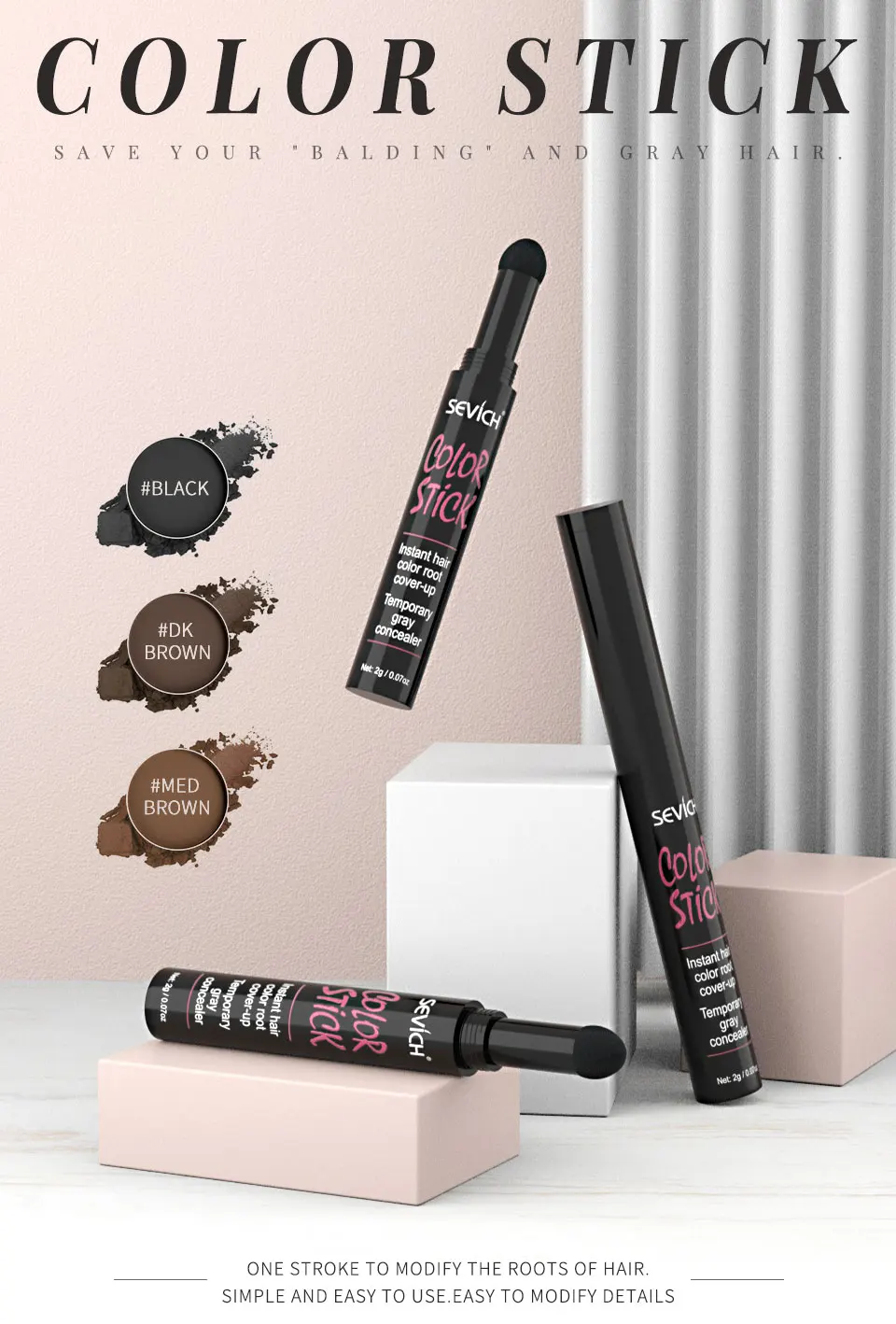 Sevich Hair Root Cover-Up Pen 3 Colors Hairline Contour Powder Waterproof Hair Shadow Powder With Puff For Edge Control Makeup