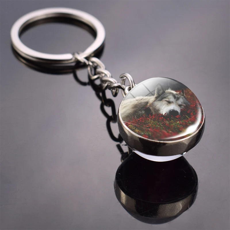 36 Styles Wolf Key Chains Wolf Picture Double Side Cabochon Glass Ball Keychain Wolf Jewelry for Men For Women Christmas Gifts - Цвет: Темно-синий