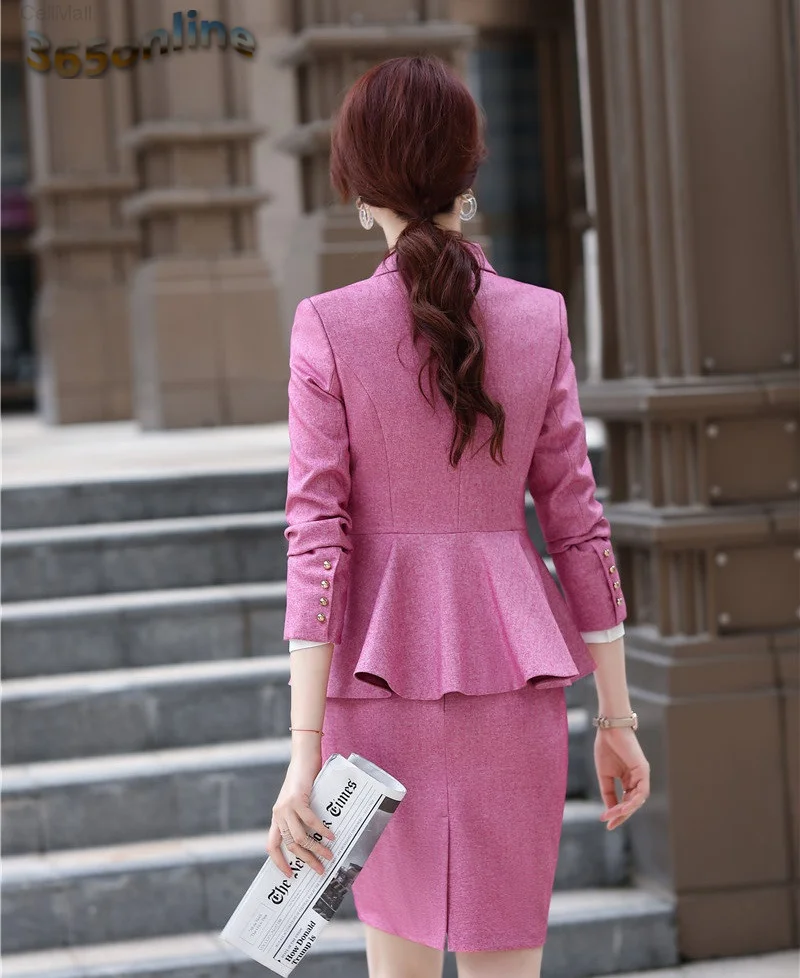 

Ladies Elegant Pink Formal Uniform Designs Pantsuits with Pants and Jackets Coat Women Business Work Wear Career Blazers Set