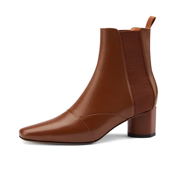 

Square Toe Ladies Boots Genuine Leather Concise High Heels Pumps Working Party Shoes Woman Heels