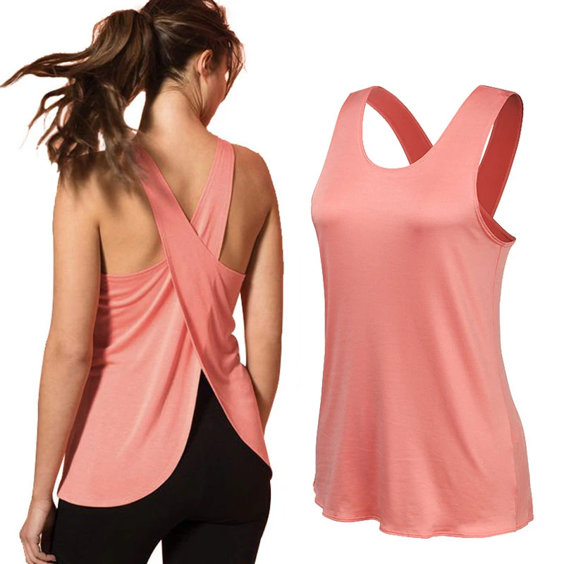 Gym Top Shirt Yoga-Vest Sports-Top Cross-Back Womens Fitness Quick-Dry Sleeveless