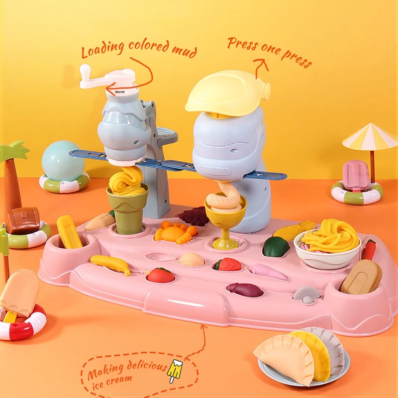Pretend To Play Piggy Noodle Machine Family Play House Toy Set Colored Clay Plasticine Ice Cream Machine Mold Children\'s Toys