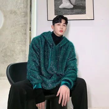 

Men Hooded Sweatshirt Male Women Autumn Winter Tassel Casual Streetwear Hip Hop Shining Pullover Hoodie Overcoat Lovers Coat