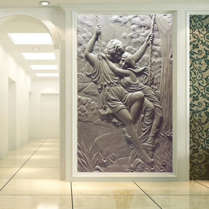 

Drop Shipping Swing Lovers Classicism Relief Wallpapers Embossed Porch Hallway Background Wall Decoration 3d Wallpaper Murals