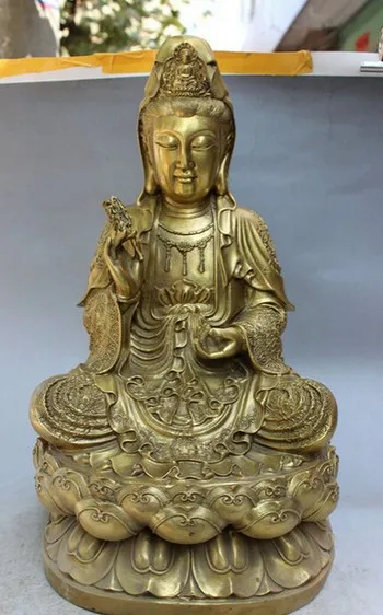 YM 322 1" Китайский латунный орнамент Joss Kwan-yin GuanYin боддхисаттва статуэтку богини