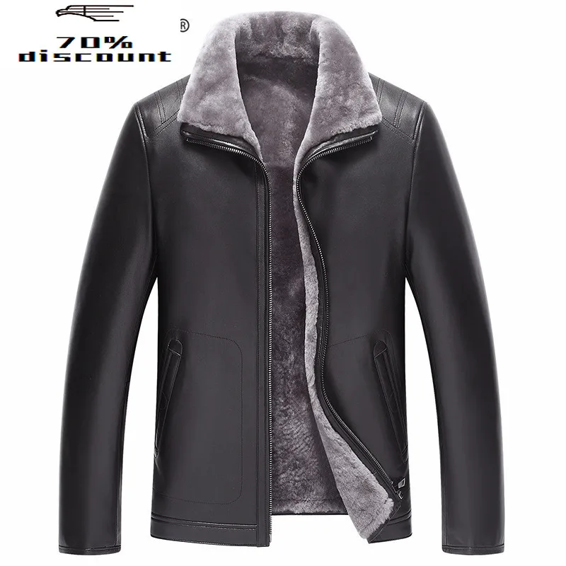 

Genuine Sheepskin Leather Jacket Winter Sheepskin Coat Real Wool Fur Liner Warm Jacket Man Veste Cuir Homme 2503 YY308