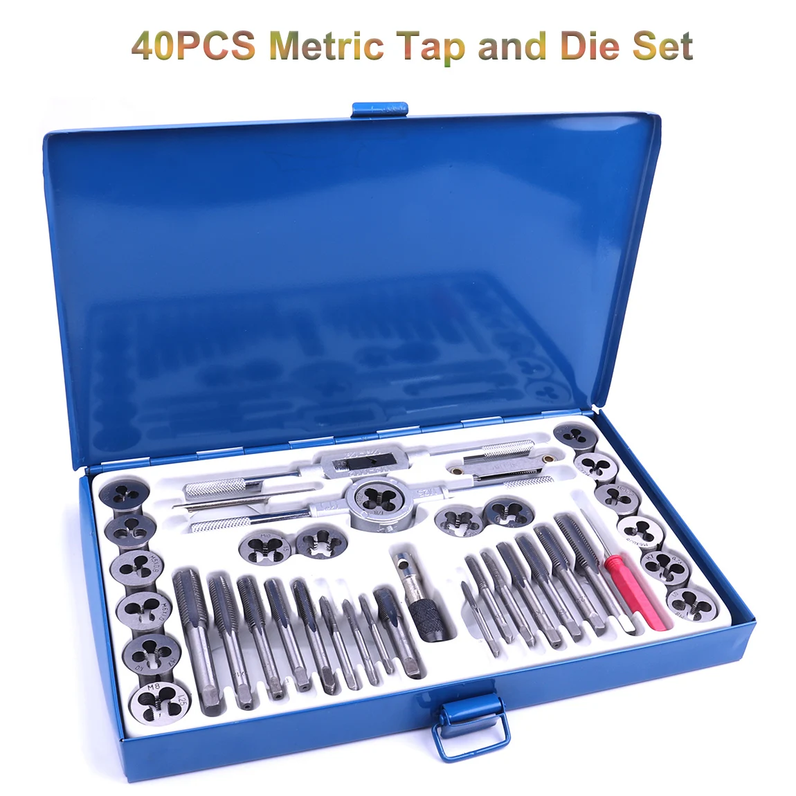 

40Pcs Tap and Die Set Metric Wrench Cut M3-M12 Tap and Die Kit Metric Hand Threading Tool Set Engineer Kit with Metal Case
