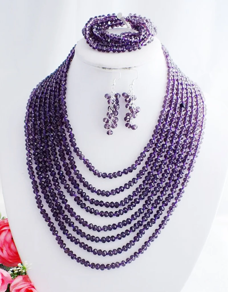 2019-6-6-0921#  Free Shipping African Wedding Jewelry Set Costume Nigerian Crystal Beads Jewelry Set Wholesale