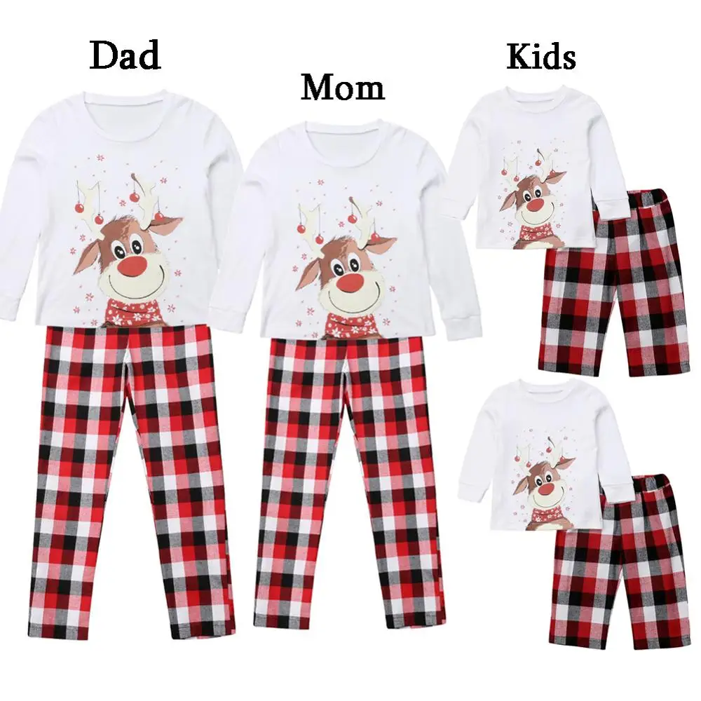 Одинаковые комплекты для семьи; Рождественский пижамный комплект; милые вечерние пижамы для взрослых и детей; Пижама с изображением оленя - Цвет: Бежевый