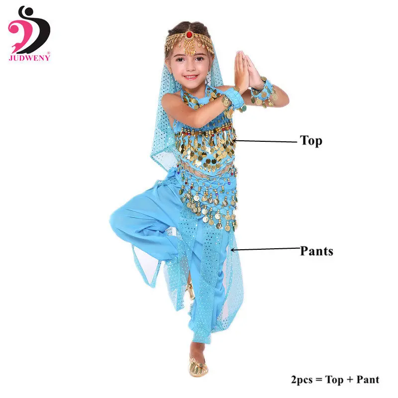 Ocean Blue 2pcs Детский набор костюма для танца живота Восточный танец Детские платья Индийский танец живота одежда танец живота дети Индийский 6 цветов - Цвет: Ocean Blue 2pcs